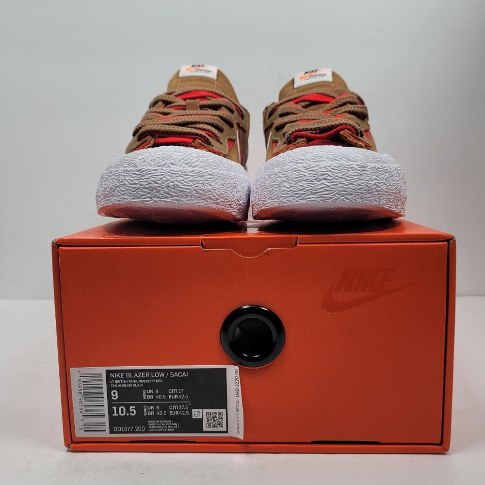 Nike Blazer Low / Sacai Men's Brown & Red Sneakers DD1877-200 US  Size 9 NWB - Picture 2 of 10